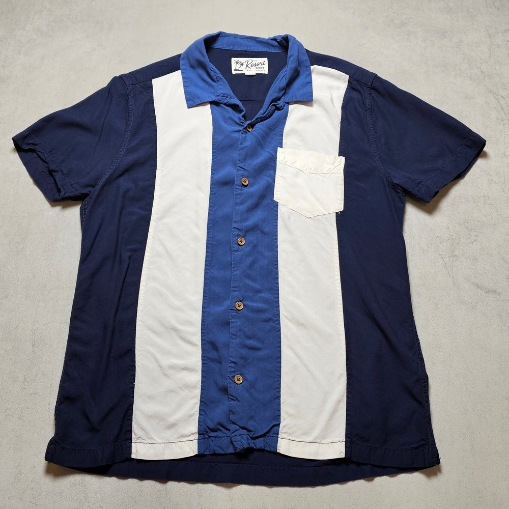 Aeropostale Resort Shirt Mens Medium Navy Blue White‎ Colorblock Bowling Camp